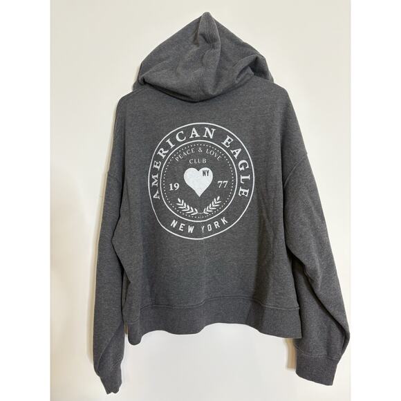 American Eagle Full Zip Hoodie Fleece Jacket Size Large Gray Graphic Pockets EUC - Picture 3 of 7